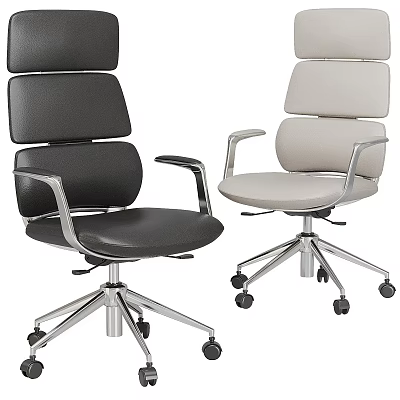 Modern Office Chair With Black And Light Gray Leather Upholstery Metal Base And Rolling Casters 3d model