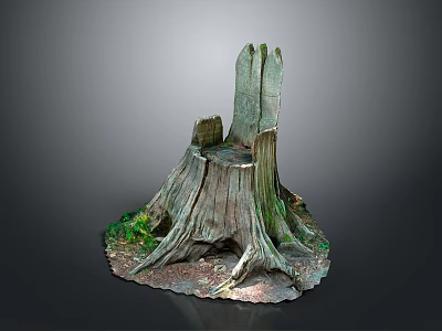 Natural Tree Stump Single Chair With Rustic Texture And Exposed Tree Roots 3d model