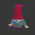 Game Movie Character Red Pointed Hat Blue Body With Green Heart Design Knitted Doll Figure