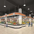 Supermarket Department Store Interior With Fresh Fruits Vegetables Section And Customers Shopping