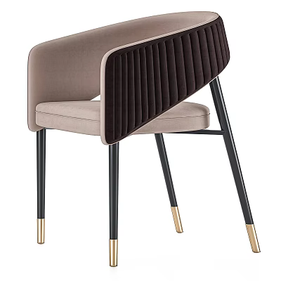 Modern Velvet Dining Chair With Beige Brown Tufted Back Black Metal Legs Gold Tips 3d model