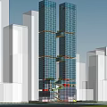 Modern Twin Office Building With Glass Curtain Walls Spiral Staircase And Landscaped Greenery Accents