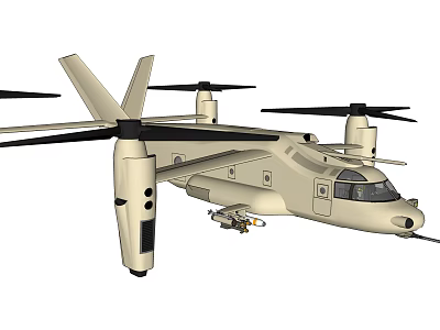 Beige Military Fighter Jet With Four Rotors And Vertical Takeoff Wing Structure 3d model