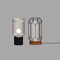 Illuminated Modern Table Lamps With White Cylindrical Shade And Geometric Metal Frame