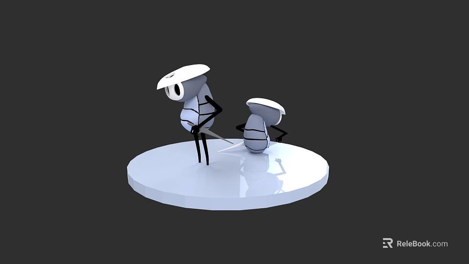 Cartoon Characters Wearing White Hats Standing On White Circular Platform Against Gray Background 3d model 