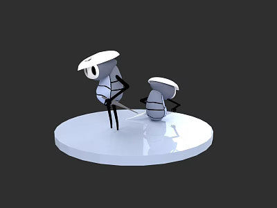 Cartoon Characters Wearing White Hats Standing On White Circular Platform Against Gray Background 3d model