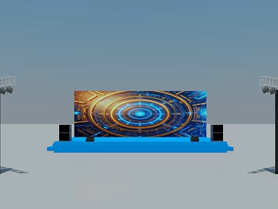 Modern Blue Stage with Large LED Screen Hi tech Circular Pattern Speakers and Lighting Equipment 3d model