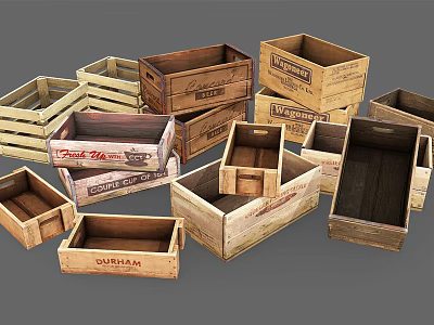 Various Sizes Decorative Wooden Crates For Household Storage Use 3d model