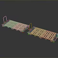 Two Wooden Pallets With Metal Frames And Wheels Connected For Transport Use 3d model