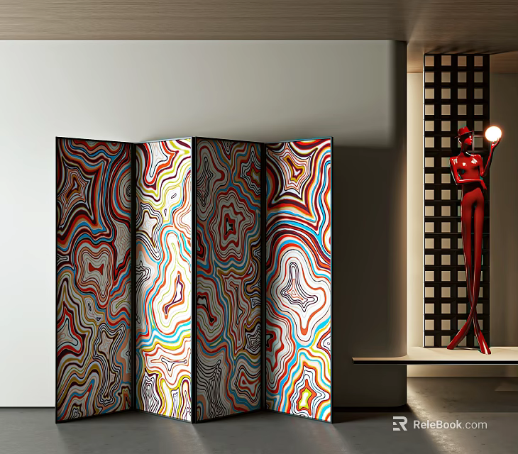 Colorful Folding Room Divider With Artistic Wave Patterns For Modern Interior 3d model