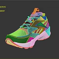 Stylish Modern Sports Shoes With Black Gray Yellow Blue Red Accents And White Sole