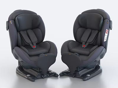 Two Black Child Safety Seats With Harness And Base Design Side By Side 3d model