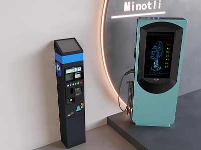 Modern Electric Vehicle Charging Station With Black And Light Blue Design And Digital 3d model