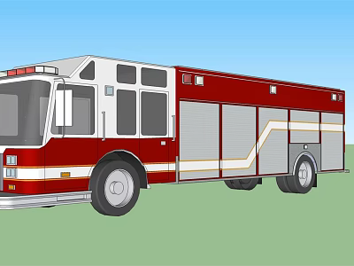 Red And White Fire Truck With Emergency Lights And Storage Compartments 3d model