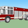 Red And White Fire Truck With Emergency Lights And Storage Compartments
