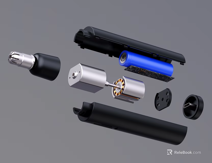 Disassembled Handheld Device Internal Components With Motor Battery And Housing Parts 3d model 