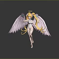 Angelic Character With Blonde Hair Pink Wings Green Gems Halo Leotard And Leg Bandages
