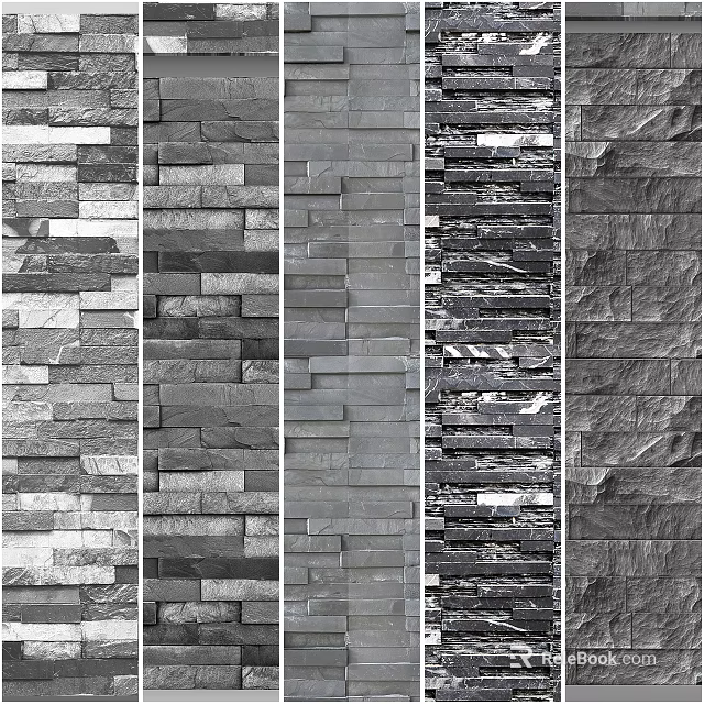 Building Exterior Wall Design Featuring Various Natural Stone Textures And Patterns 3d model