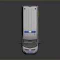 White Police Van With Blue Yellow Stripes And Emergency Lights