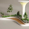 Outdoor Banquette Sofa With Wooden Path And Lush Green Plants