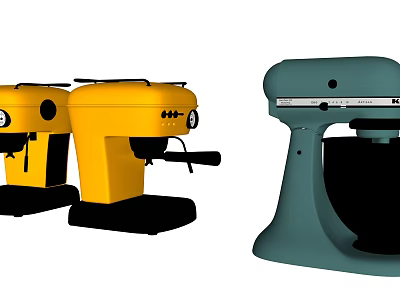 Modern Colorful Kitchen Appliances Featuring Yellow Coffee Maker And Teal Mixer 3d model