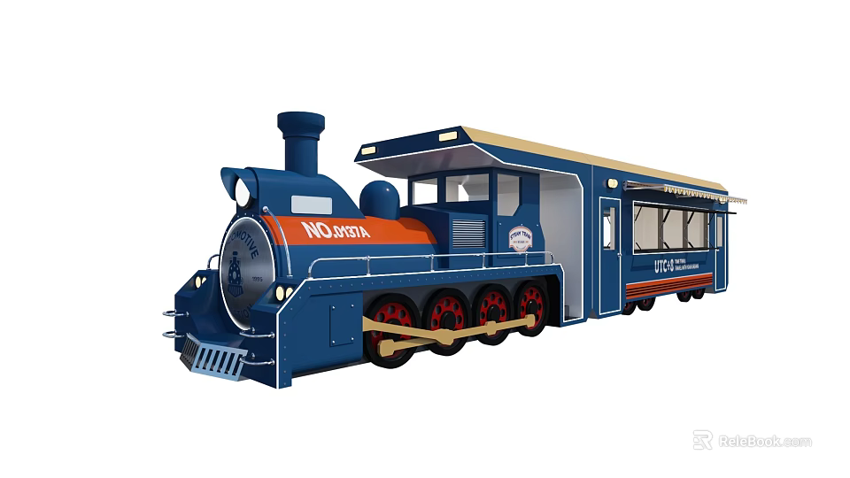Modern Blue And Orange Mini Train Utility Vehicle With Sightseeing Carriage 3d model 