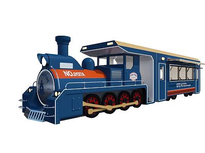 Modern Blue And Orange Mini Train Utility Vehicle With Sightseeing Carriage 3d model