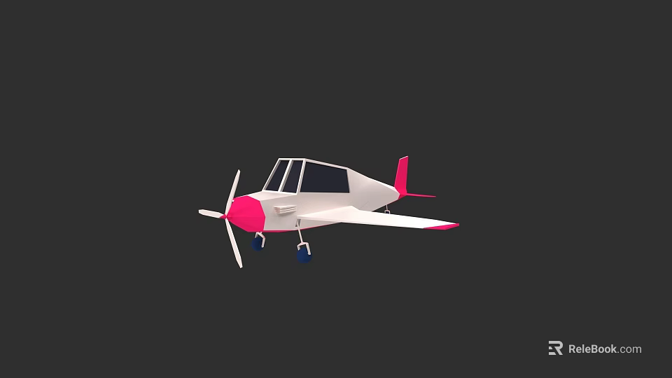 White And Pink 3D Model Toy Airplane With Blue Wheels And Propeller 3d model 