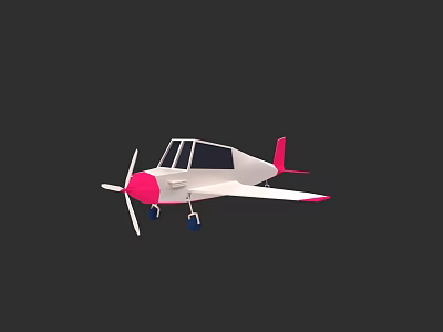 White And Pink 3D Model Toy Airplane With Blue Wheels And Propeller 3d model