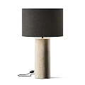 Modern Table Lamp With Linen Fabric Shade And Stone Column Base For Living Room Decor