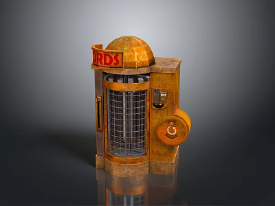 Vintage Telephone Booth With Rusty Appearance Dome Top Red RDS Sign And Rotary Dial 3d model