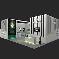 BOJAX Exhibition Booth Design With White Striped Walls Green Accents And Display Screens
