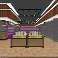 Modern Supermarket Interior Design With Fresh Fruit Display Stalls Shelves And Bright Lighting