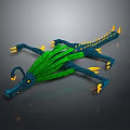 3D Rendered Dragon Character With Green Scales Blue Body And Yellow Claws