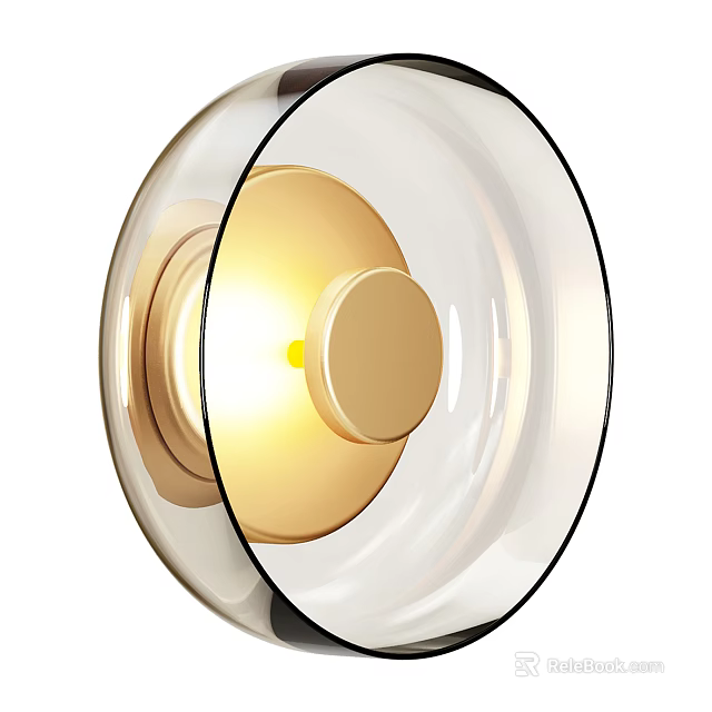 Modern Wall Light With Transparent Glass Shade Golden Interior And Black Frame Emitting Warm Light 3d model 