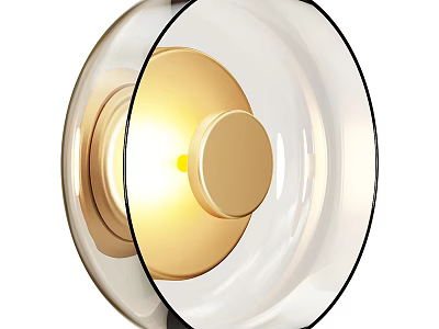 Modern Wall Light With Transparent Glass Shade Golden Interior And Black Frame Emitting Warm Light 3d model