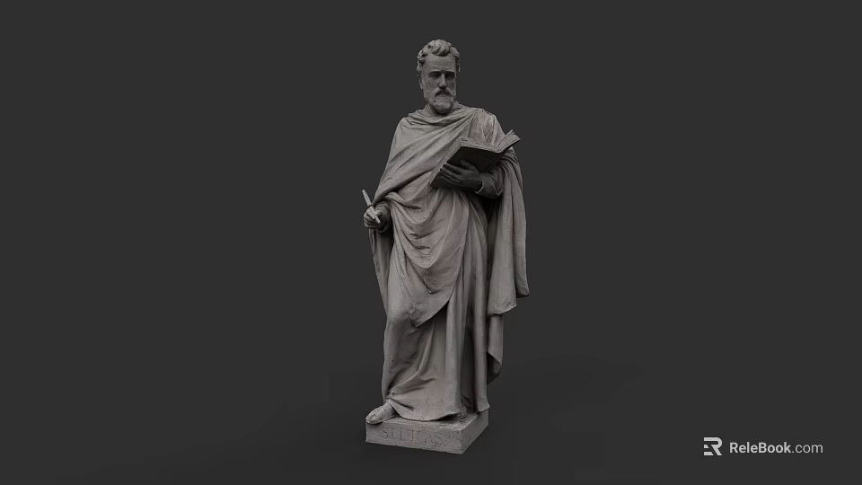 Classical Man Statue In Flowing Robes Holding Scroll Standing On Pedestal 3d model 