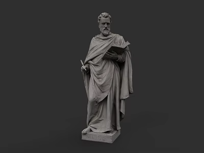 Classical Man Statue In Flowing Robes Holding Scroll Standing On Pedestal 3d model