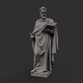 Classical Man Statue In Flowing Robes Holding Scroll Standing On Pedestal 3d model