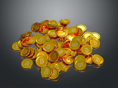 Small Round Shiny Golden Bitcoin Coins As Decorative Household Collection Items 3d model