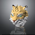 3D Feline Head Model With Green Eyes Brown Yellow Fur And White Details