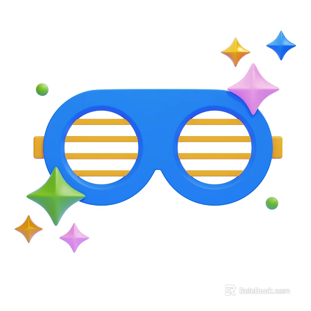 Blue Fun Glasses With Yellow Striped Lenses Colorful Stars And Small Dots 3d model 
