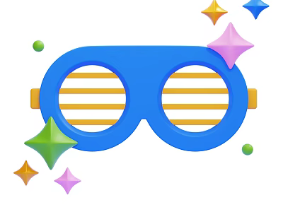 Blue Fun Glasses With Yellow Striped Lenses Colorful Stars And Small Dots 3d model