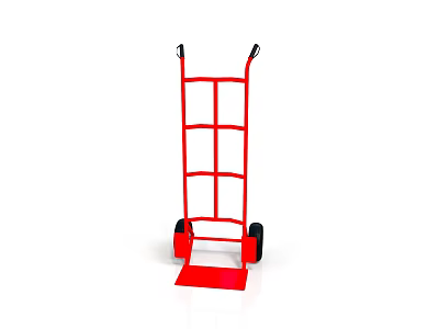 Red Hand Truck with Black Wheels Metal Frame Structure and Platform Base 3d model