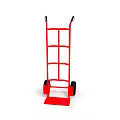 Red Hand Truck with Black Wheels Metal Frame Structure and Platform Base
