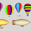 Colorful Inflatable Air Models Including Hot Air Balloons And Airships With Striped Designs