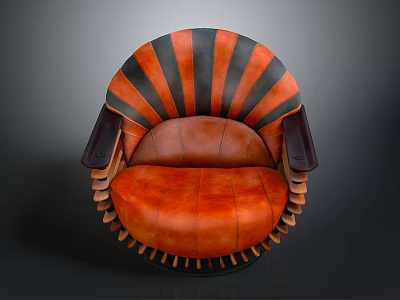Unique Orange And Black Leather Chair With Striped Backrest And Fringed Base 3d model