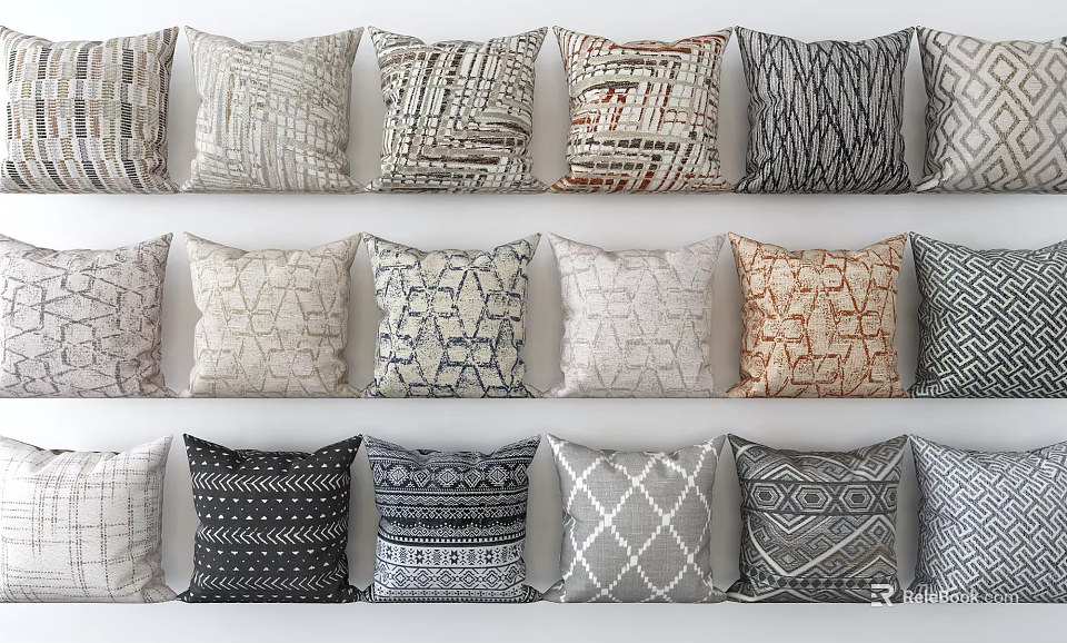 Decorative Throw Pillows Featuring Various Patterns and Assorted Designs for Home Interior 3d model