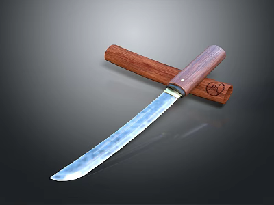 Traditional Handcrafted Knife with Wooden Handle and Sheath Hammered Blade Texture for Collection 3d model