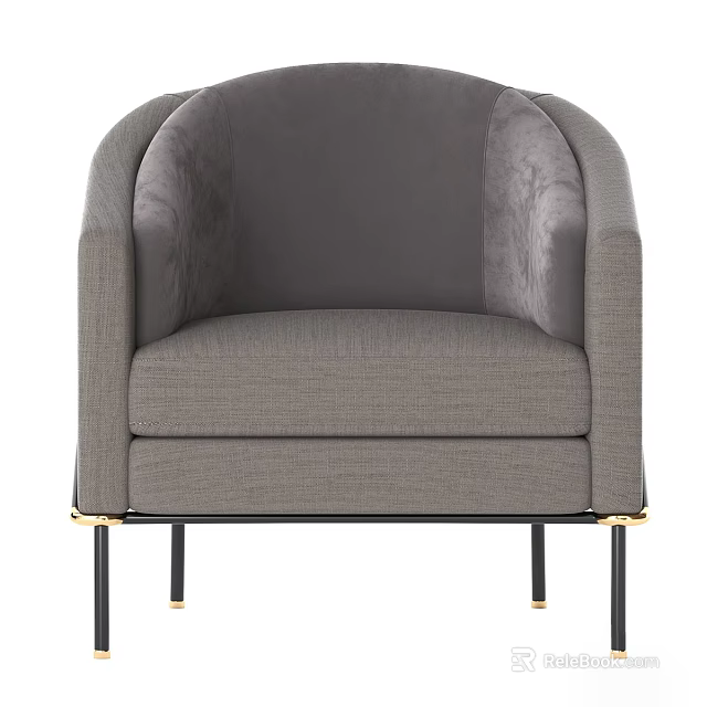 Gray Velvet Single Sofa With Curved Armrests And Gold Metal Legs Modern Design 3d model 